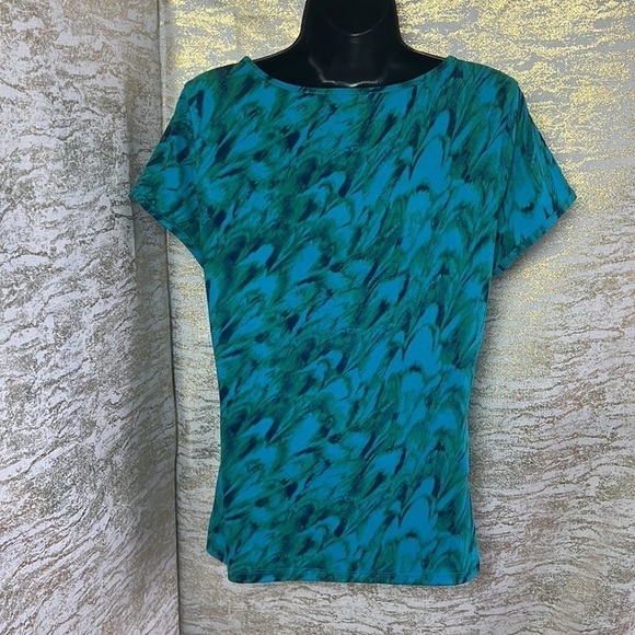 Ricki’s Greeb/Blue Printed Short Sleeve Beaded Top Size M - Picture 6 of 9